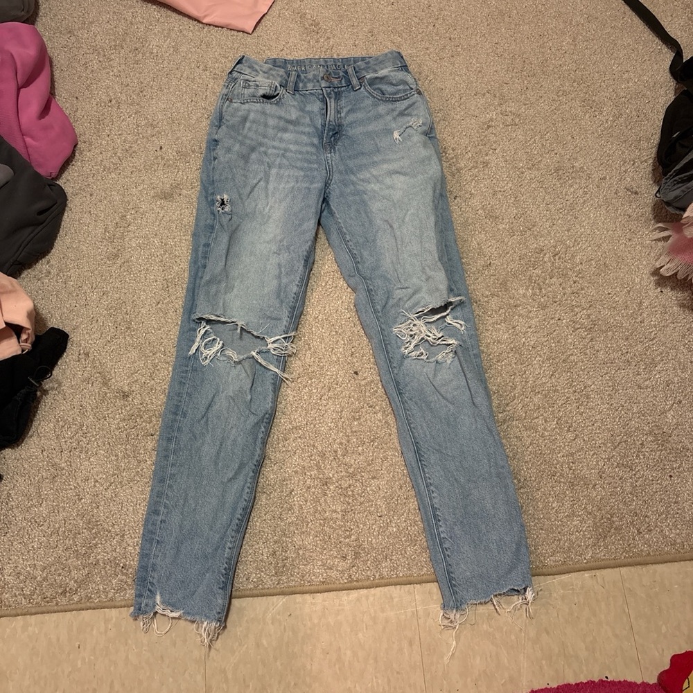 American Eagle Outfitters Light Blue Distressed Straight Leg Jeans